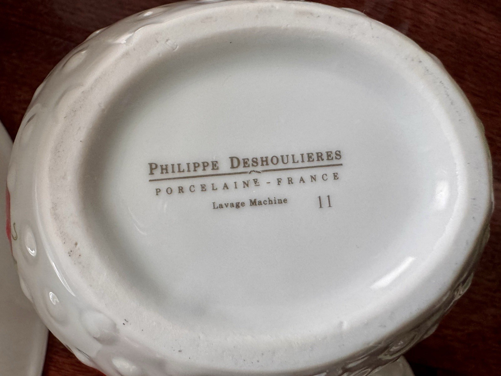 Philippe DESHOULIERES Porcelain Limoges Fruits Strawberry Set Sugar And Colander