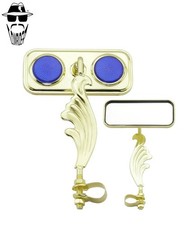ORIGINAL LOWRIDER Gold Rectangle Wing Bike Mirror Right/Left Blue Reflectors.