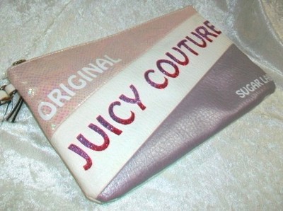 New Original Juicy Couture Sugar Lab Pink White Lavender Purple Wristlet Clutch