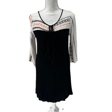 Anthropologie Naif Black White Embroidered Top Tunic Mini Dress Sz Small