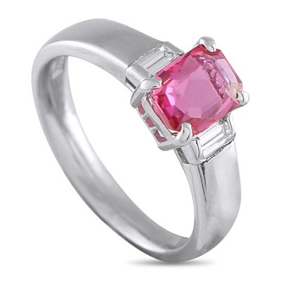 Ring Platin 0,17ct Diamant und Rubin Dreisteine