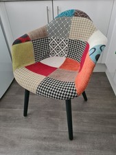 Woltu Chair Patchwork Fabric Upholstered Chair with Wooden Legs