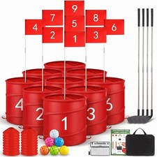 Golf Bucket Yard Game with 4 Clubs for Adults and Family, 9 Hole Golf Course, Ba