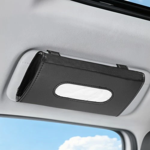 2pcs 5" Car Tissue Holder with Clips PU Leather Sun Visor Napkin Holder Black