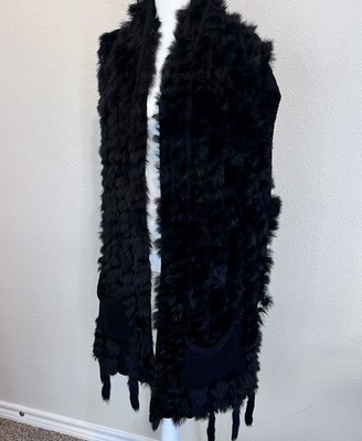 Costa Blanca Black Long Rabbit Fur Knit Vest Size Small (MSRP $249) Witchy Goth