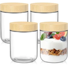 16 Oz Overnight Oats Containers with Bamboo Lids - 4 Pack Glass Storage Jars ...