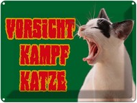Blechschild 30X40 Cm Vorsicht Kampfkatze GrüN Katze Deko Geschenk Metall Schild