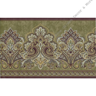 Croscill ST. JAMES Bronz Damask Scroll Green Taupe Purple Wallpaper Border 10.3''