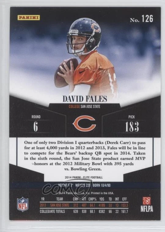 2014 Panini Elite Rookie Turn of the Century /199 David Fales #126 Rookie RC - Image 2 of 2
