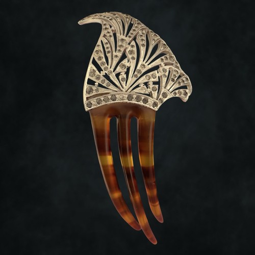 Antique VICTORIAN 🖤 Hair Comb 🖤 Art Deco Silver Aluminum Celluloid Tortoise - Picture 4 of 14