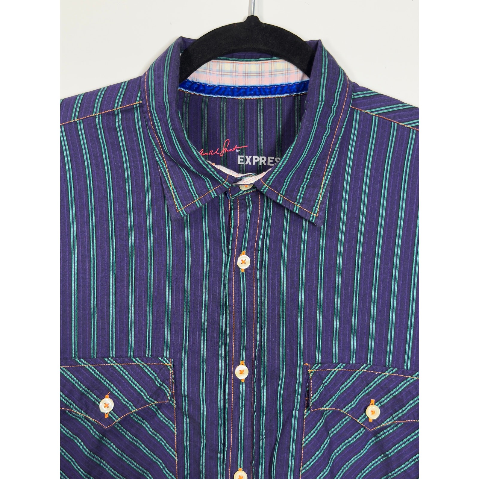 Express Button Up Collared Long Sleeve Striped Re… - image 2