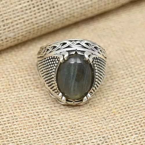 Labradorite Gemstone Ring 925 Sterling Silver Men's Handmade Ring All Size 37 - Afbeelding 3 van 4