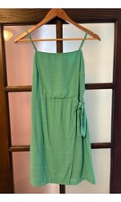 Nine West Mini Dress Green Square Neck Sleeveless Adjustable Straps Woven S