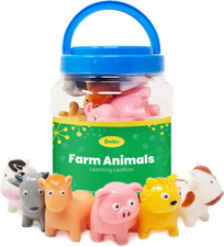 Farm Animals Bath Toys Bucket - Includes 12 Colorful Fun Free Bathtub Toys Poo