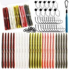 Wacky Worm Kit: 131pcs of Bass, Trout Baits, Hooks Wacky Rig Fun