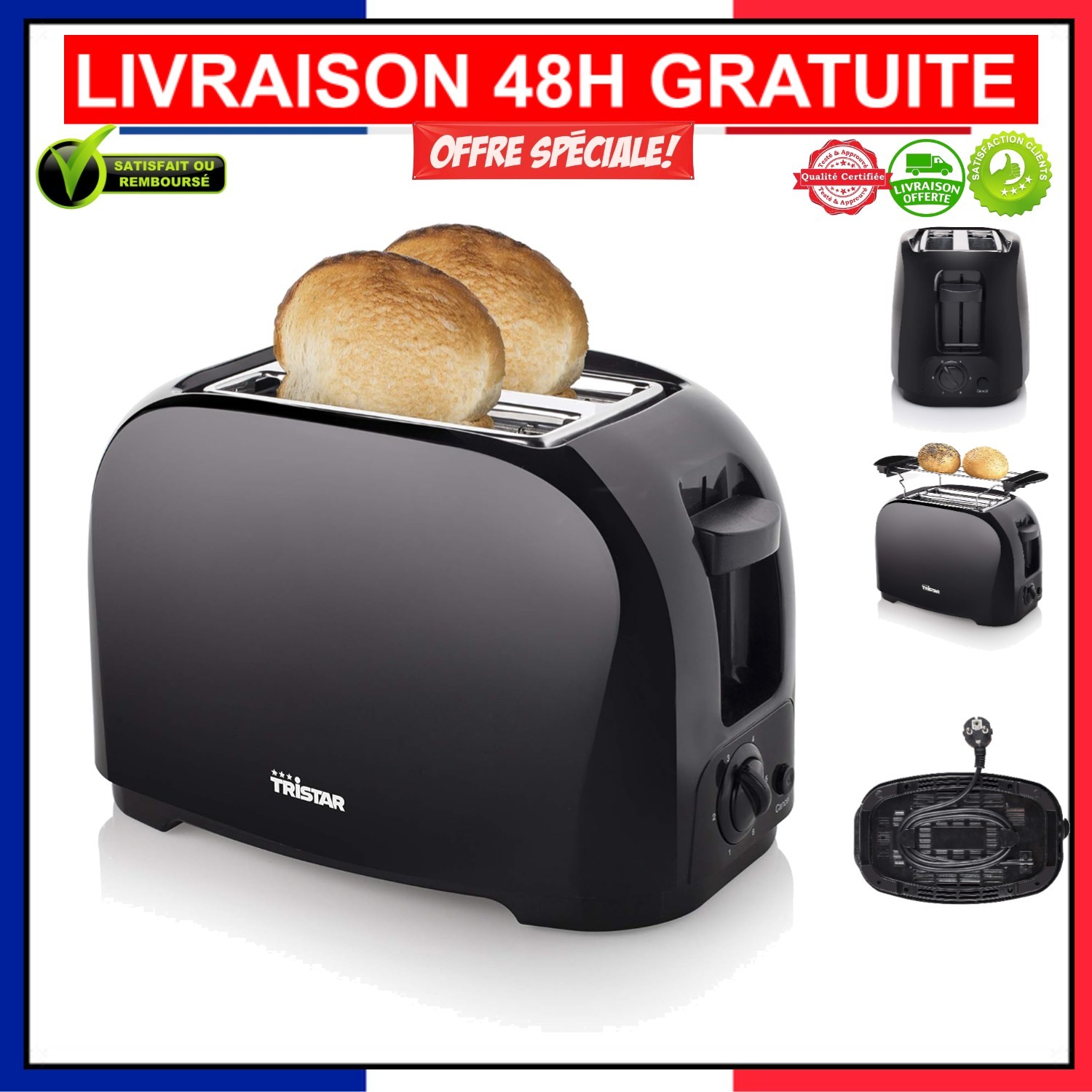 Grille-pain Tristar noir pour réveils gourmands et petits-déjeuners rapides