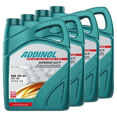 Huile Addinol 0W-20 Superior 020 P 4 X 5 Litre pour Citroen Fiat Honda Hyundai - Photo 1/4