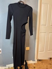 Zara Woman ZW COLLECTION LONG DRESS WITH CUT-OUT BLACK   Turtleneck  Size Small