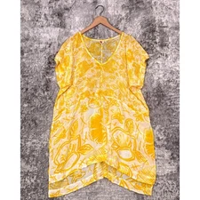 Anthropologie Dress Medium Womens Yellow Floral Leaf Sheer Cover Up Kaftan