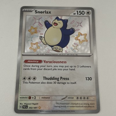 Fehlerkarte Pokémon TCG Snorlax Paldean Fates Holo Shiny Karte 202/091 Tintenabstrich 