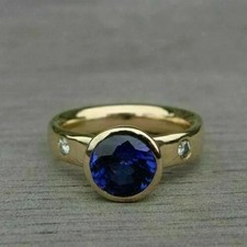 2Ct Round Lab-Created Blue Sapphire Women's Wedding Ring 14K Yellow Gold Plated