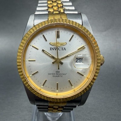 Invicta President Watch Men 36mm Silver Dial Two Tone Date Round New Battery