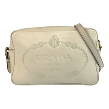 Prada Embossed Logo Leather Shoulder Bag Women White One Size