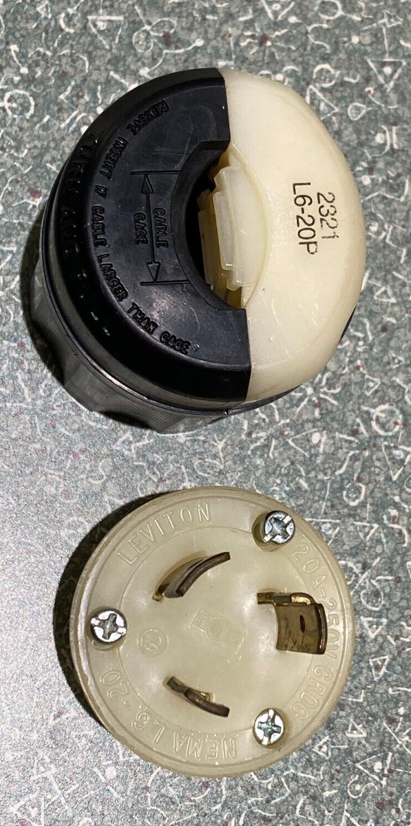 Legrand-Pass & Seymour L620P Turn Lock 20A Plug - Black Back, White Front, Industrial Grade