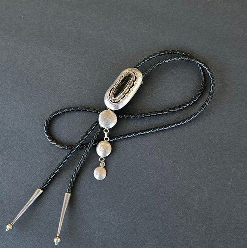 Vintage Indianer Navajo 925 Sterlingsilber & schwarzer Onyx Bolokrawatte 1111 - Bild 4 von 11