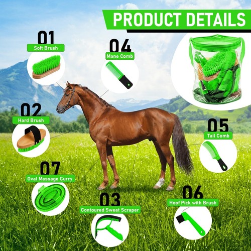 Kit de herramientas de aseo de caballos de 9 piezas con bolsa organizadora para principiantes - Imagen 7 de 7