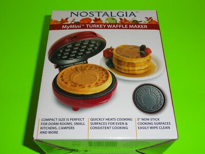 Nostalgia MyMini Turkey Pattern Waffle Maker Size 5  Non-Stick Easy Wipe Fall