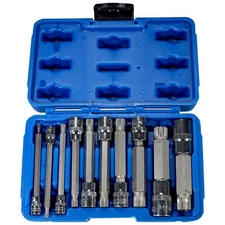 10pc XZN Triple Square Long Spline Socket Bit Set 1/4" 3/8" 1/2" Tamper Proof