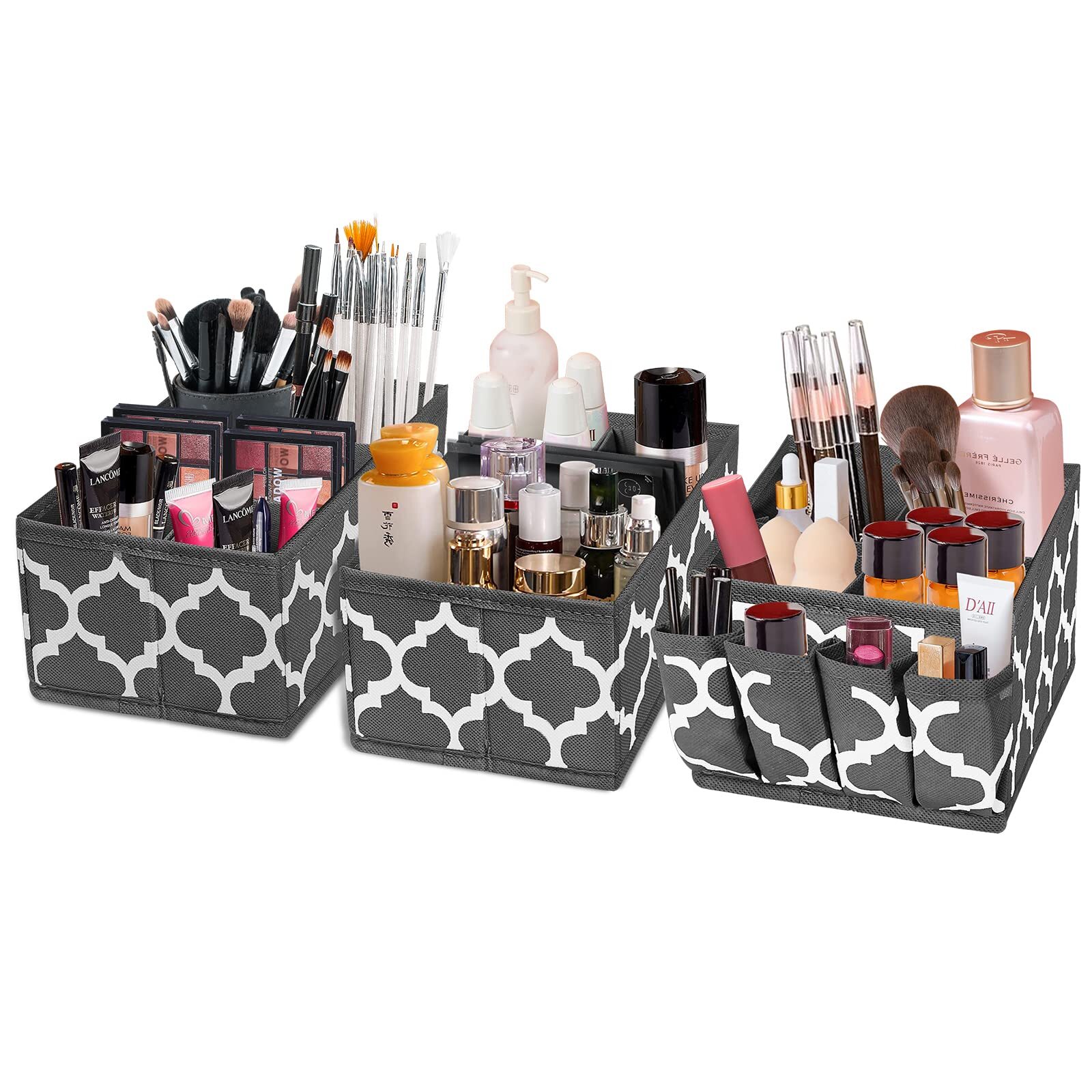 Makeup Basket Organizer Fabric Portable Cosmetic Storage Organizer With Divider