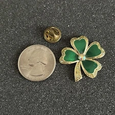 Four Leaf Lucky Clover Gold Tone St Patrick's Day Pin Pinback #43798