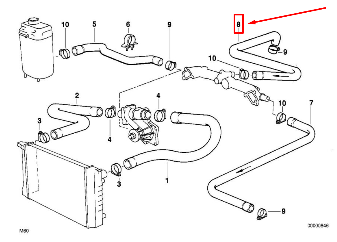 BMW 7 E38 Radiator Coolant Hose 8390319 64218390319 NEW GENUINE | eBay