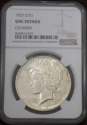 1927-D Peace Silver Dollar NGC graded UNC Details cleaned