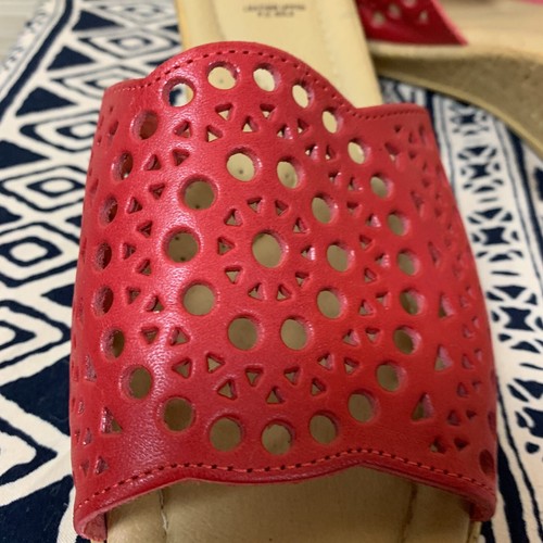 Spring Step Sandals 41 Red Leather Laser Cut Wedges Italy - Picture 8 of 10
