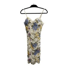 Miss Avenue Dress Women's Juniors Medium White Floral Print Mini Ruched Zipper