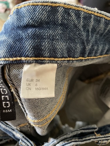 DIVIDED H&M Ladies Blue Denim Stretch Frayed Distressed Hot Pants Shorts Size 6 - Picture 7 of 7