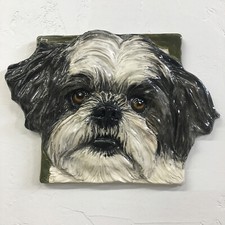 Shih Tzu Ceramic dog tile wall hang handmade sculpture by Sondra Alexander Art