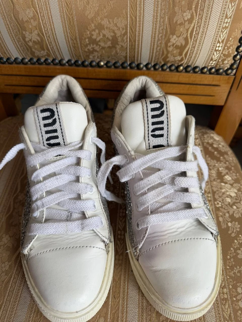 MIU MIU 5E089D SCARPE DA GINNASTICA SNEAKERS BASSE IN PELLE BIANCO ARGENTO DONNA EU 36 5 37