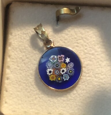 Antica Murrina Venezia Floral Italian Art Glass Pendant Blue Flowers NEW in Box