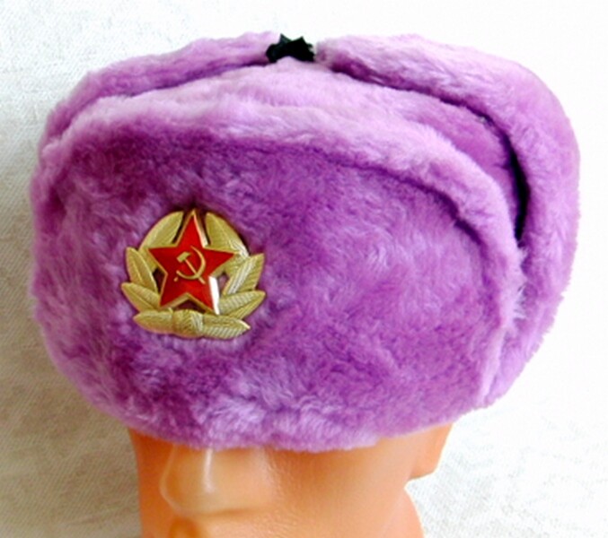 Russian Army Military Style Black White Faux Fur Ushanka Hat USSR Soviet Badge E - Foto 2