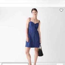 NEW J. Crew Button-Down Sweetheart Dress in Stretch Twill Navy Blue Size 2