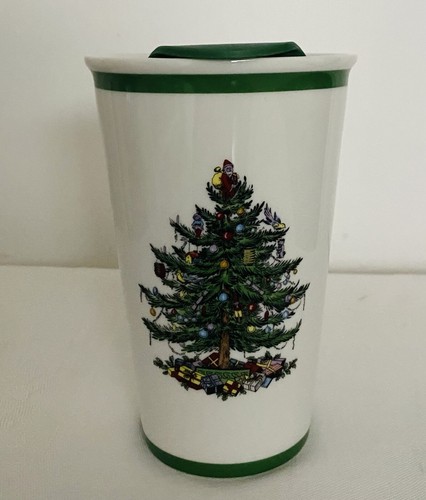 Spode Christmas Tree Ceramic Travel Mug with Lid 8 Ounce New In Box - Picture 1 of 12