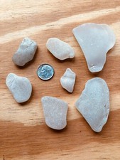 Lot of 7 OLD WHITE Surf-Tumbled Genuine SEA Beach Glass VARIOUS SIZES
