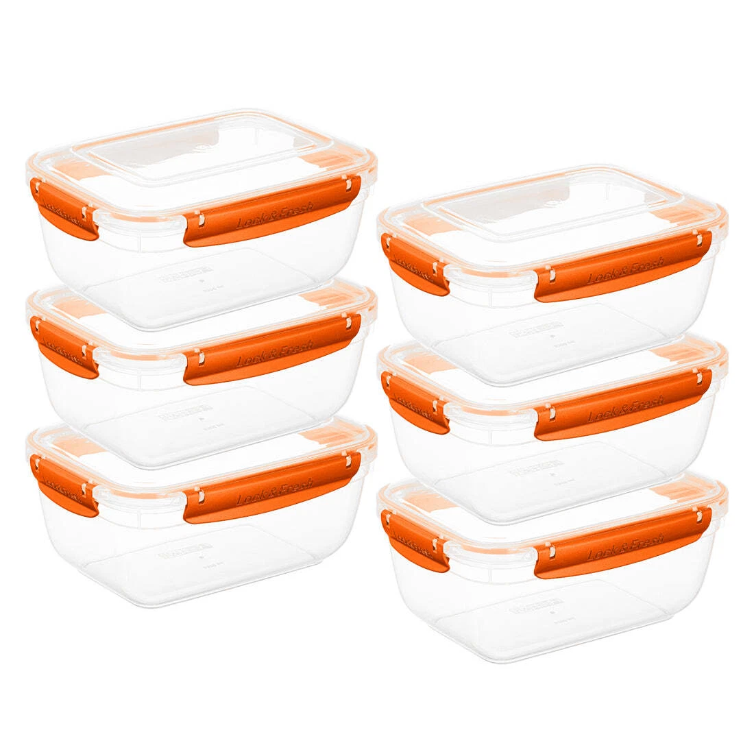 Superio Plastic Food Storage Containers, Airtight Lids, 80 oz., Orange, 6 pack