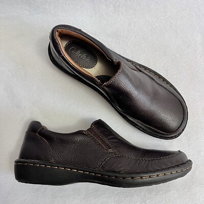 CABELAS CASUAL SLIP ON SHOES Sz 7M Dark Brown Leather Elastic Inserts Womens
