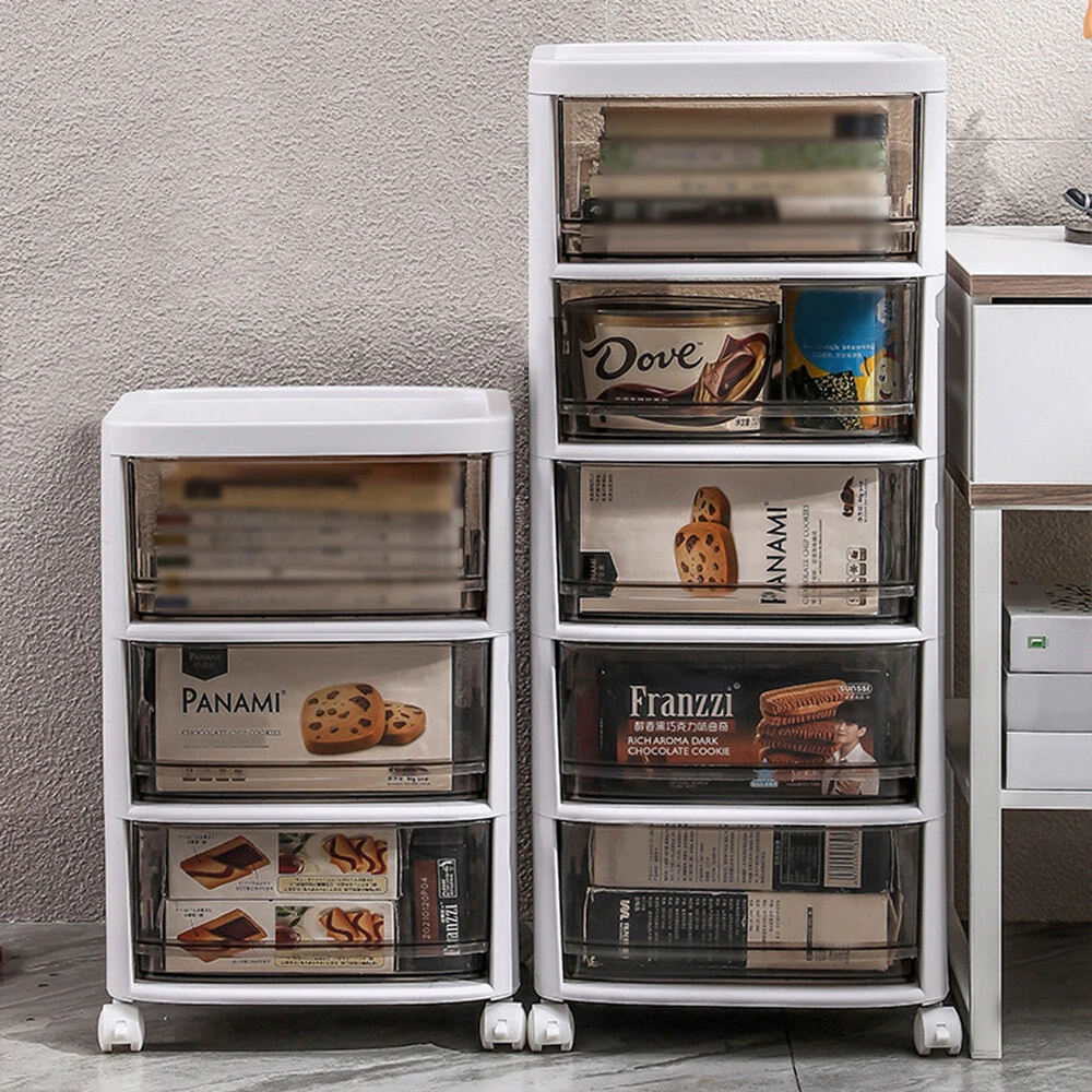 3 4 5 Tier Plastic Storage Drawers Box Tower Unit Stationery Organizer On Wheels