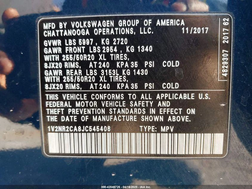 Used Rear Right Door Interior Trim Panel fits: 2018 Volkswagen Atlas  Grade A - Image 4 of 4